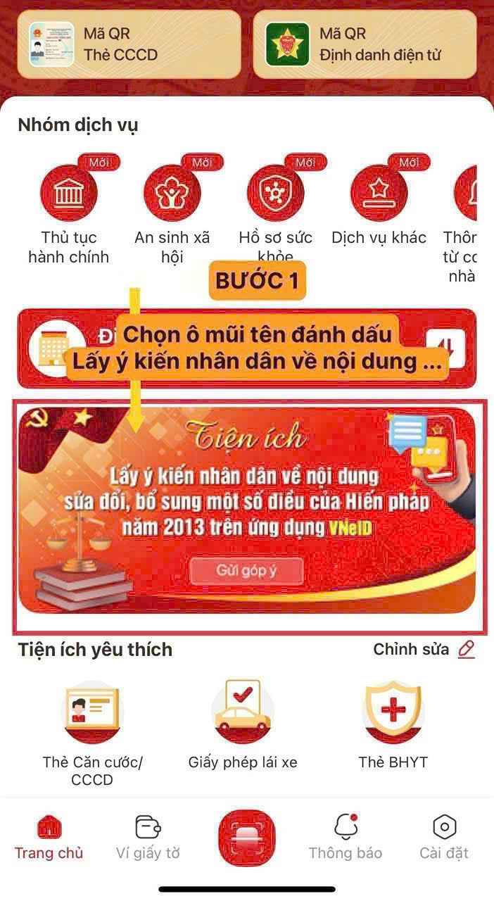 Các bước đóng góp ý kiến Nhân dân, các ngành, các cấp về dự thảo Nghị quyết sửa đổi, bổ sung một số điều của Hiến pháp nước Cộng hòa xã hội chủ nghĩa Việt Nam năm 2013 qua ứng dụng VNEID